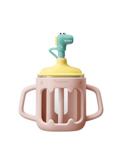 Babycare Babycare - Baby Milk Cup, Glass, T-Rex Toby Pink, BPA-Free, Non-Toxic, Safe for Babies, Leak-Proof, Durable Glass Cup, Easy Grip Handle, Ideal for Toddlers, Eco-Friendly 250 ml  - Image 1