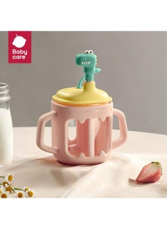 Babycare Babycare - Baby Milk Cup, Glass, T-Rex Toby Pink, BPA-Free, Non-Toxic, Safe for Babies, Leak-Proof, Durable Glass Cup, Easy Grip Handle, Ideal for Toddlers, Eco-Friendly 250 ml  - Image 2