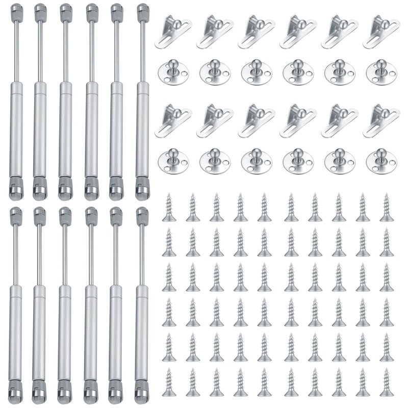 Generic PanBeiQi 12 Pcs Gas Lift Strut Kit, Gas Spring Strut Lift Stay Support, 100N/10KG Kitchen Cupboard Wardrobe Cabinet Door Soft Close Gas Spring Strut Damper Hinge Flap Fittings Door Stay (silvery-12)  - Image 1