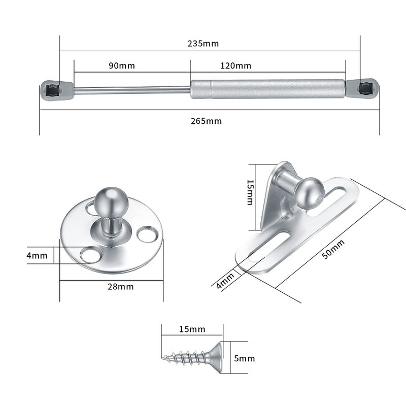 Generic PanBeiQi 12 Pcs Gas Lift Strut Kit, Gas Spring Strut Lift Stay Support, 100N/10KG Kitchen Cupboard Wardrobe Cabinet Door Soft Close Gas Spring Strut Damper Hinge Flap Fittings Door Stay (silvery-12)  - Image 2