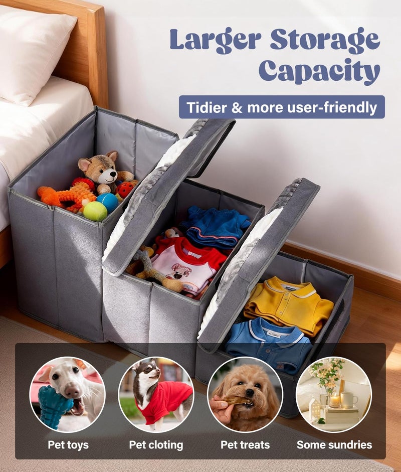 PAHTTO 15.4''Dog Stair with Storage, Foldable Dog Steps for Bed with Soft Cover, Lightweight,3-Step Pet Stairs up to 200LBS, Non-Slip Puppy Stairs for Small Medium Dogs Puppy, Cats(Grey) - Image 5