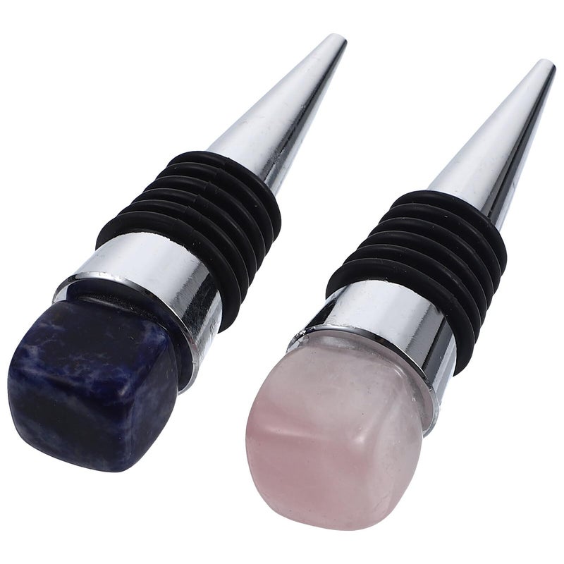 Reusable Crystal Wine Bottle Stopper Set With Blue Vein Pink Gemstone Sealing Saver 2pcs - Image 2