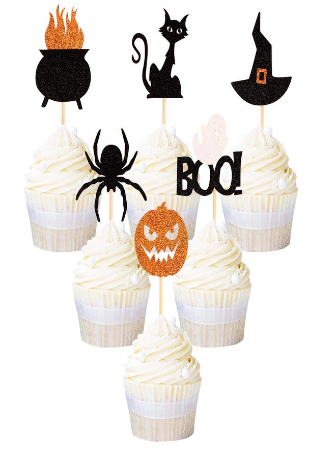 Ercadio 36 Pack Halloween Cupcake Toppers Witch Hat Spider Pumpkin Ghost Cat Cupcake Picks Baby Shower Birthday Halloween Themed Party Cake Decorations Supplies - Image 1