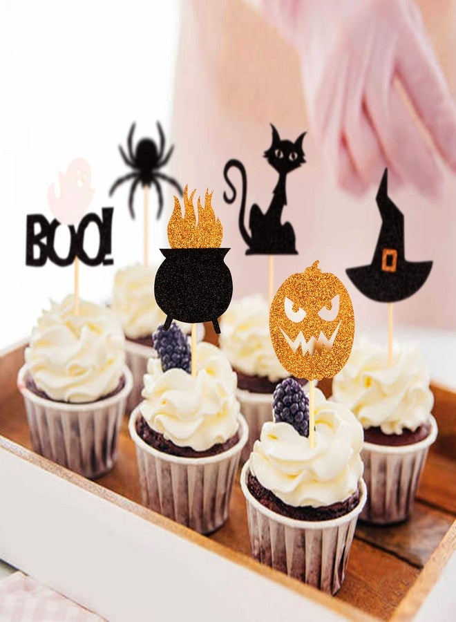 Ercadio 36 Pack Halloween Cupcake Toppers Witch Hat Spider Pumpkin Ghost Cat Cupcake Picks Baby Shower Birthday Halloween Themed Party Cake Decorations Supplies - Image 5