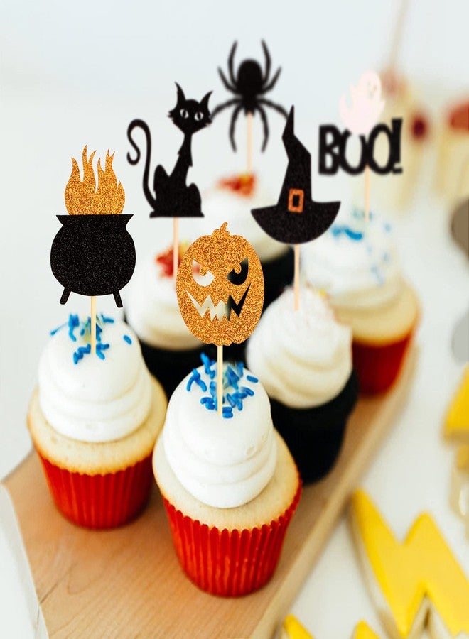 Ercadio 36 Pack Halloween Cupcake Toppers Witch Hat Spider Pumpkin Ghost Cat Cupcake Picks Baby Shower Birthday Halloween Themed Party Cake Decorations Supplies - Image 4