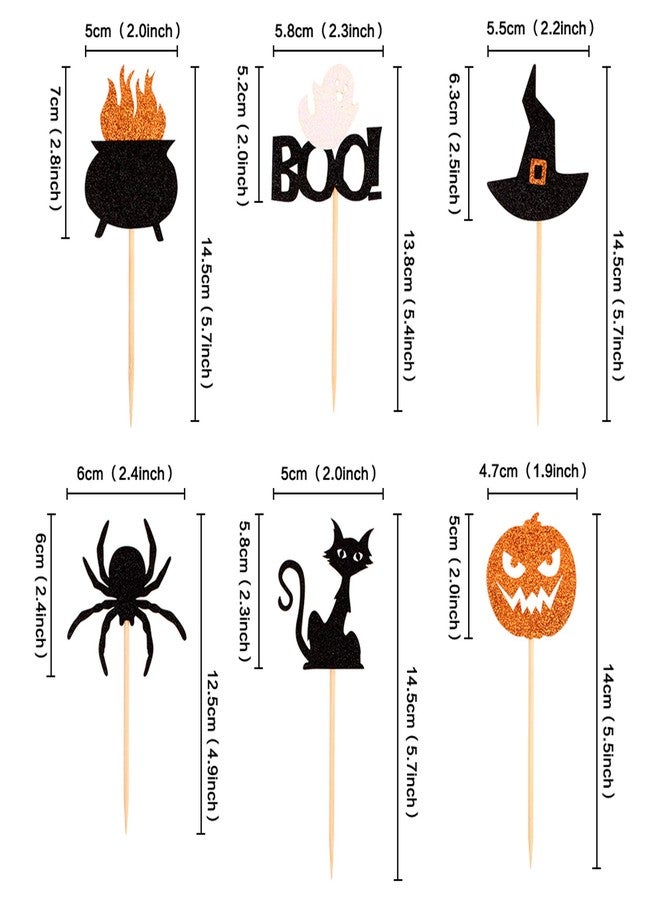 Ercadio 36 Pack Halloween Cupcake Toppers Witch Hat Spider Pumpkin Ghost Cat Cupcake Picks Baby Shower Birthday Halloween Themed Party Cake Decorations Supplies - Image 2