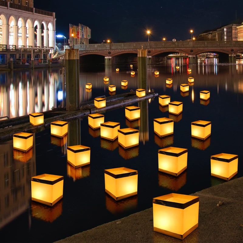 FuHigh 12Pack Reusable Floating Square Lanterns with LED Flameless Candles, Decorative Outdoor Table Lanterns for Weeding, Lawn, Pool, Wishing - Image 5