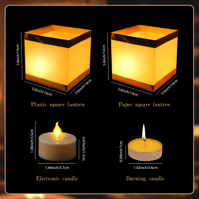 FuHigh 12Pack Reusable Floating Square Lanterns with LED Flameless Candles, Decorative Outdoor Table Lanterns for Weeding, Lawn, Pool, Wishing - Image 4