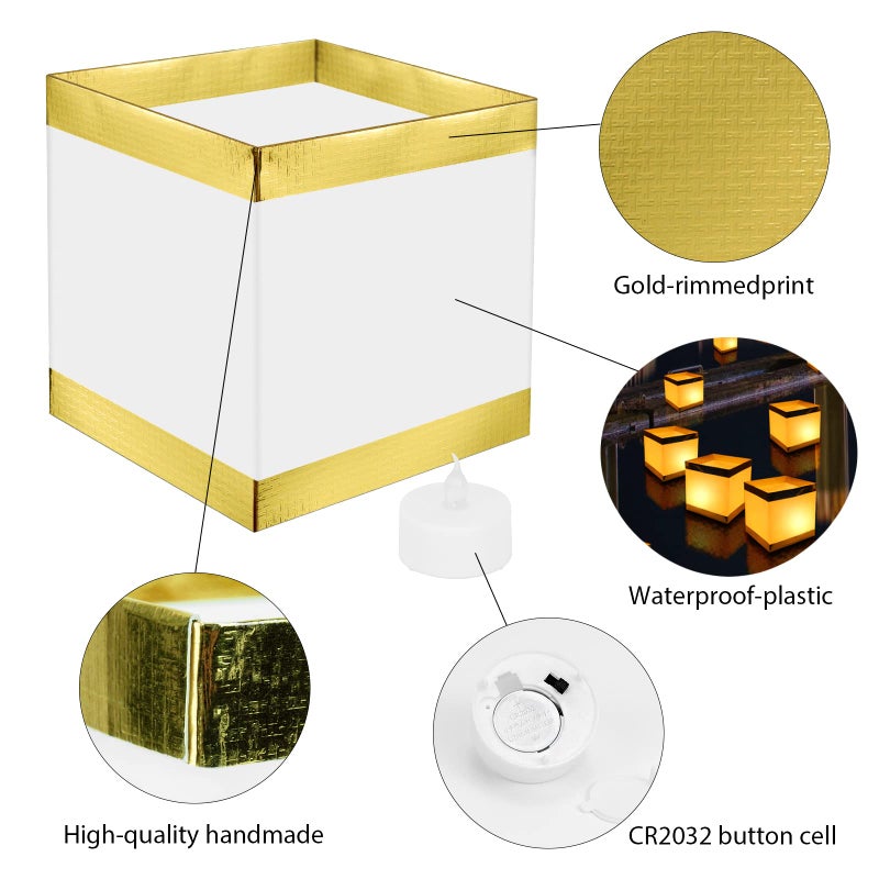FuHigh 12Pack Reusable Floating Square Lanterns with LED Flameless Candles, Decorative Outdoor Table Lanterns for Weeding, Lawn, Pool, Wishing - Image 3