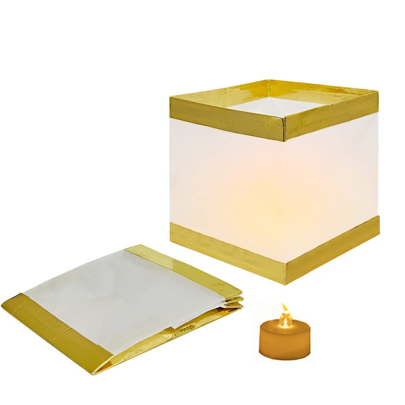 FuHigh 12Pack Reusable Floating Square Lanterns with LED Flameless Candles, Decorative Outdoor Table Lanterns for Weeding, Lawn, Pool, Wishing - Image 2
