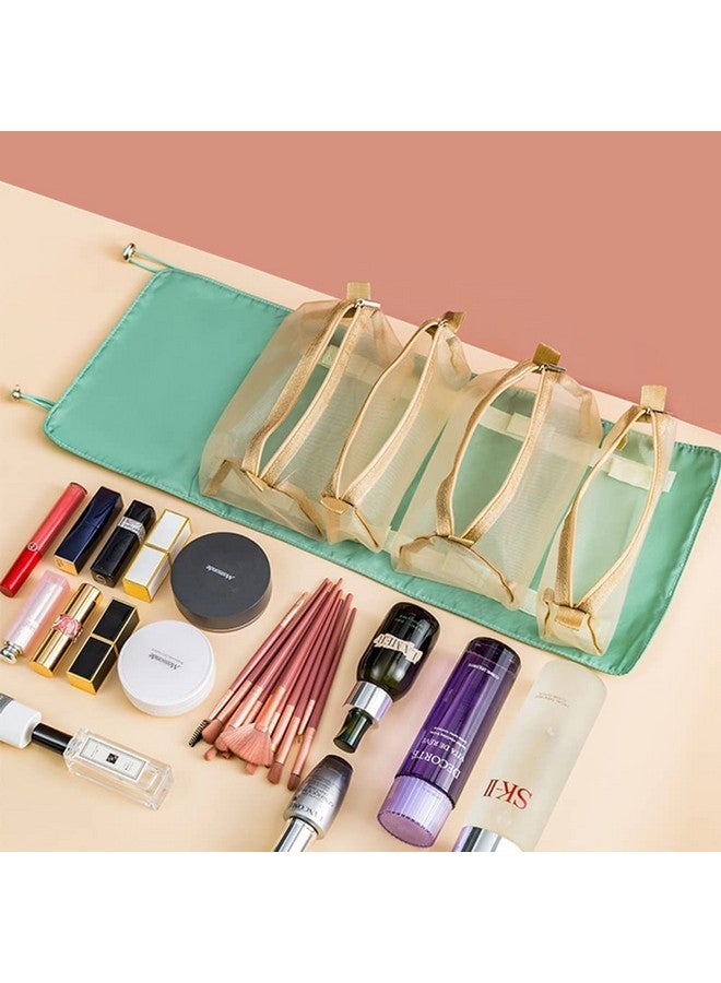 HaRvic Cosmetic Makeup Kit Storage Makeup Pouches for Women Makeup Bag Roll Up Makeup Hanging Bag Makeup Organizer Foldable Makeup Storage Bag for Cosmetics Toiletry Bag with 4 Compartments - Image 2