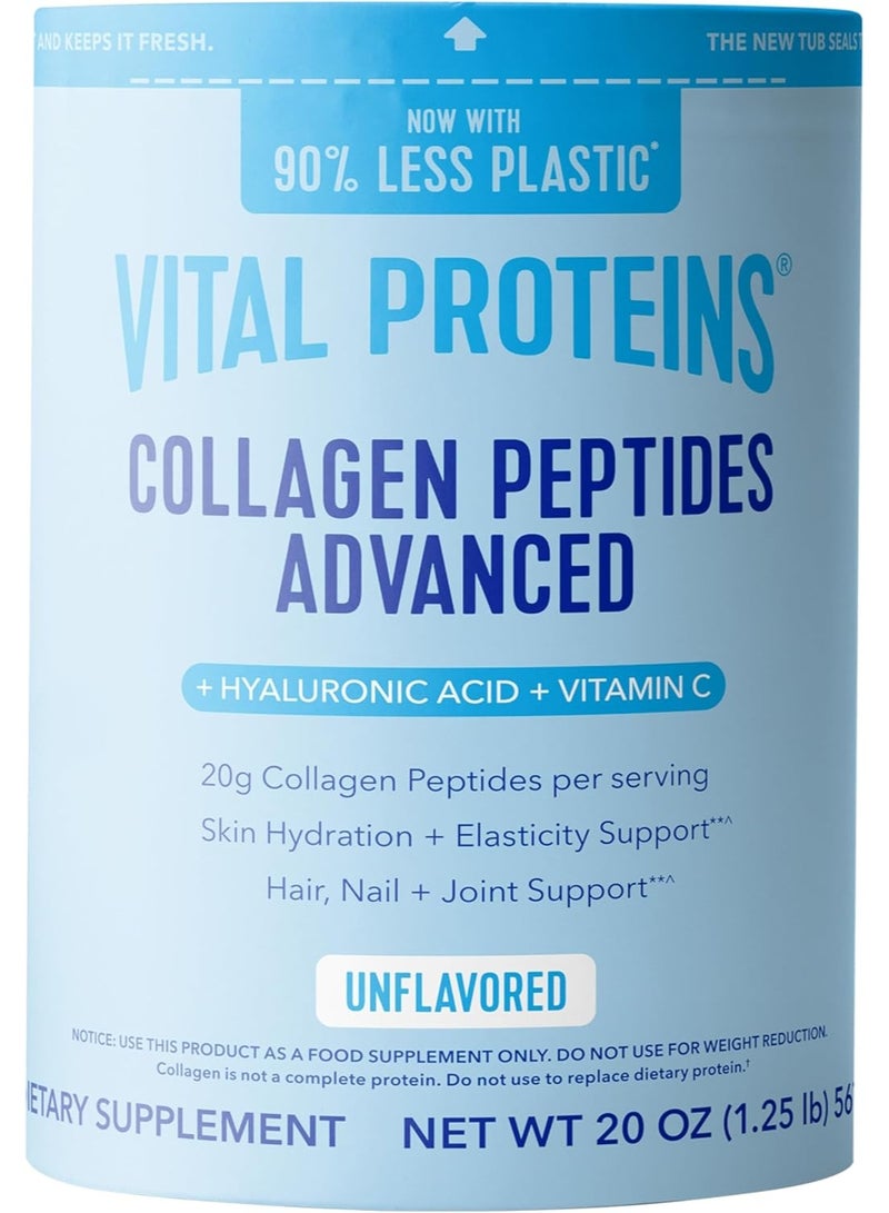 Vital Proteins Collagen Peptides Powder with Hyaluronic Acid and Vitamin C, Unflavored, 20 oz