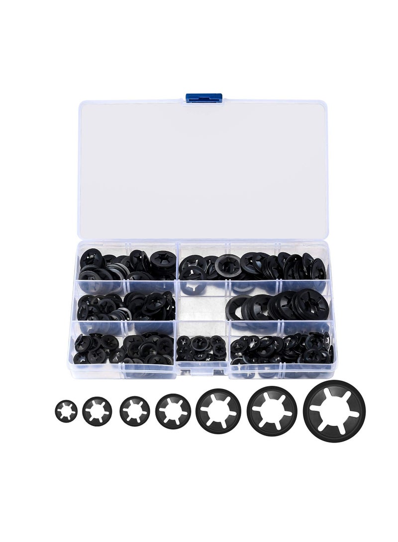 340PCS Push-On Starlock Washer Kit, 65Mn Steel Starlock Washers Assortment Quick Speed Locking Washers Set Industrial Grade Starlock Washers Universal Starlock Washer [7 Sizes] M3/M4/M5/M6/M8/M10/M12  - Image 1