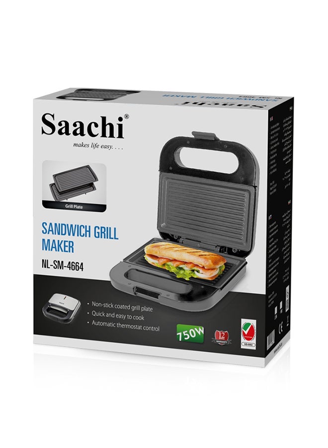 Saachi Sandwich Maker/Grill 750 W NL-SM-4664-BK Black - Image 5