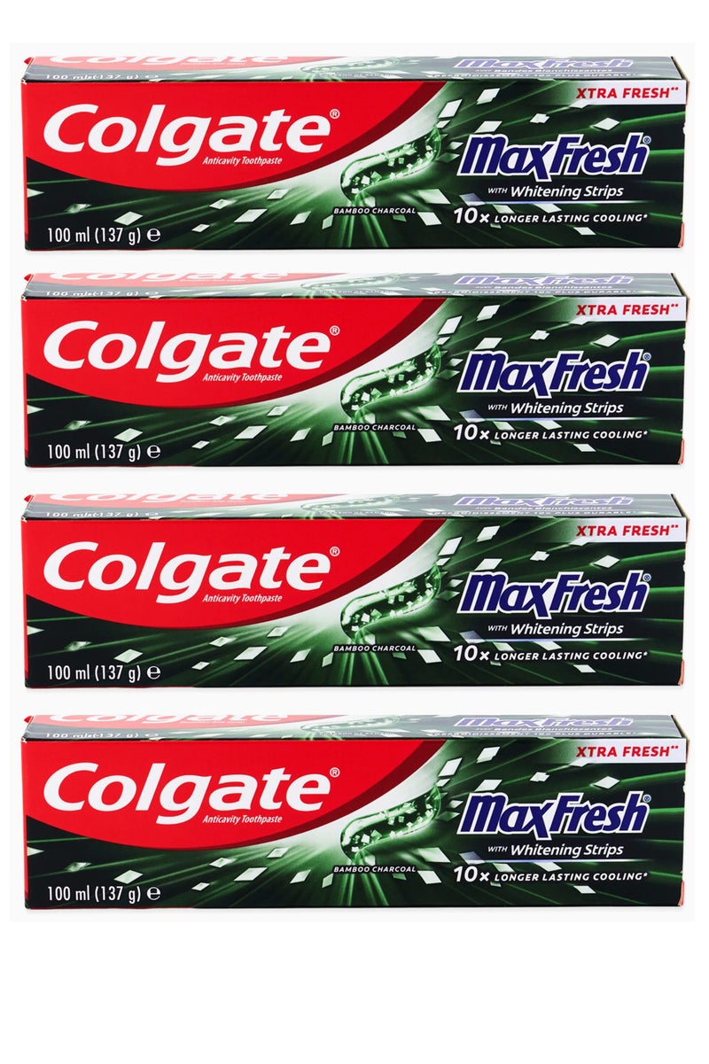 Colgate Pack Of 4 Colgate Max Fresh Bamboo Charcoal With Whitening Strips Toothpaste 100ml - Image 1