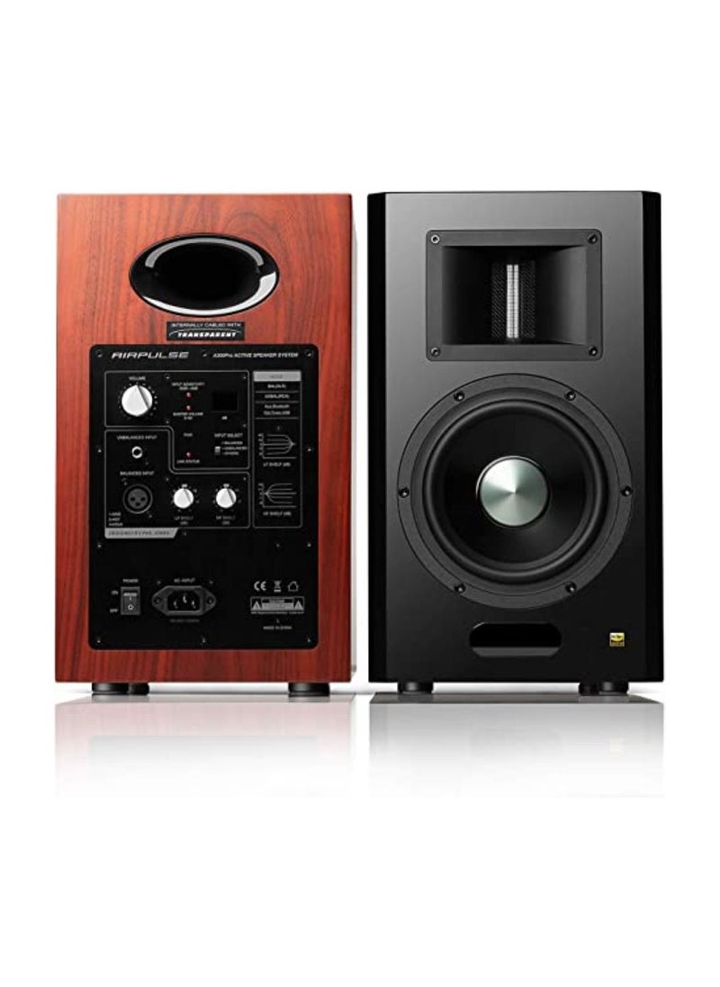 AIRPULSE - Airpulse A300 Pro Cherry Wood Styling Dual Active Bookshelf Speaker - Image 1