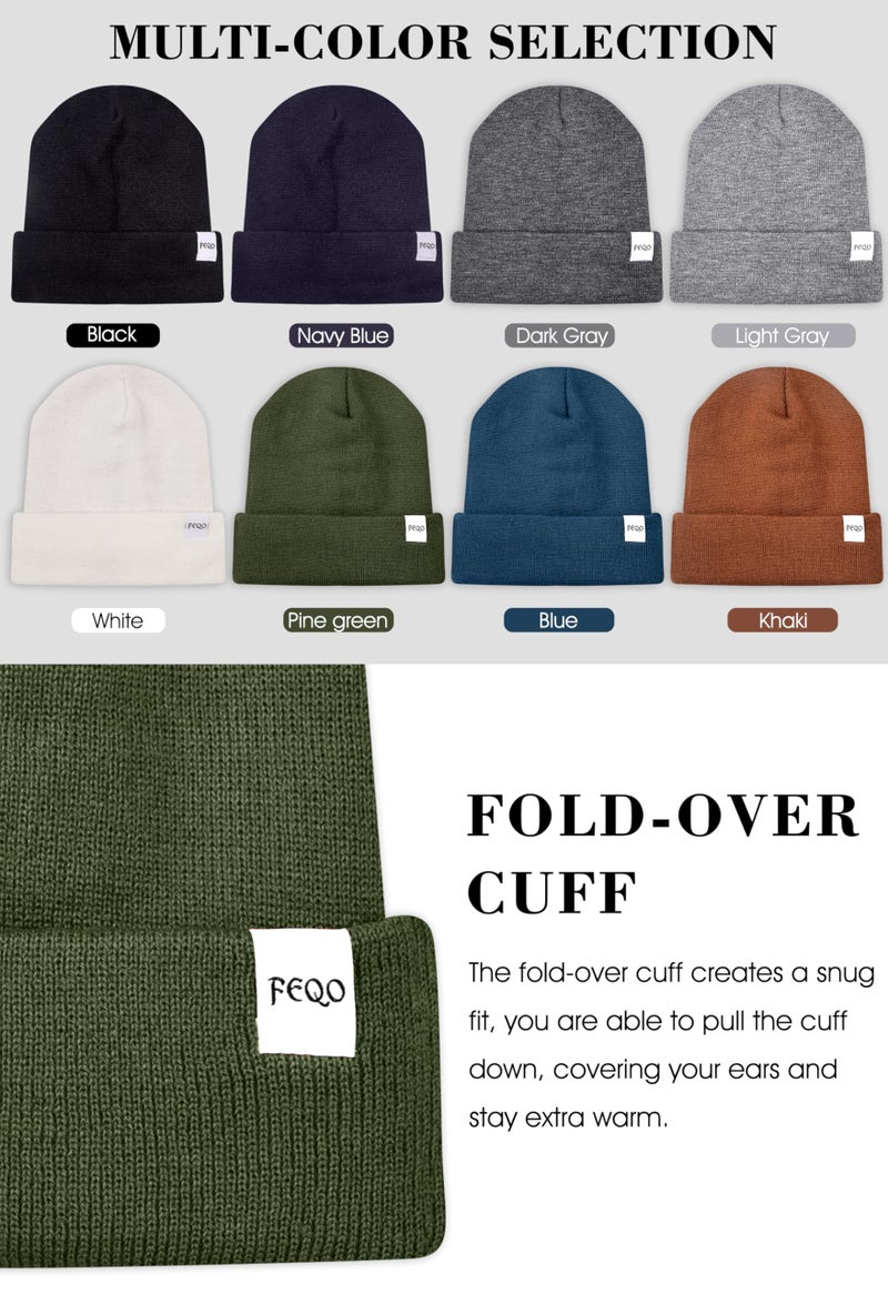 FEQO 8 Pack Satin Lined Winter Beanie Soft Silk Lined Beanies Knit Winter Warm Cuffed Hats for Women Men (Classic Colors) - Image 5