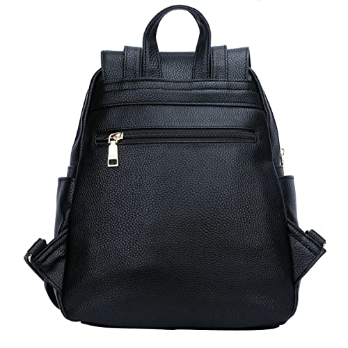 KKXIU Quilted Trendy Leather Backpack Purse for Women and Ladies Shoulder Travel Daypacks Bags (Black) - Image 3