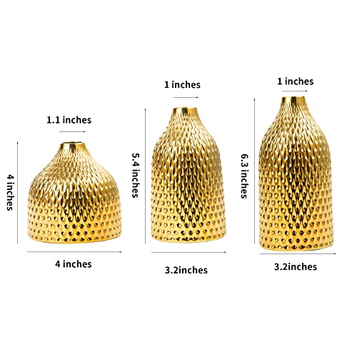 BASDHE Ceramic Vase Set - 3 Small Vases, Luxurious Home Decor, Great for Centerpieces; Ideal Shelf Décor, Table Décor, Bookshelf, Mantle, Entryway- Gold - Image 2