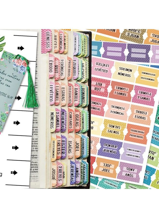 Cualfec Spanish Catholic Bible Index Tabs New & Old Testament Tabs Matte Laminated Floral Design Bible Journaling Supplies 122 Pcs (Polka Dots) - Image 2