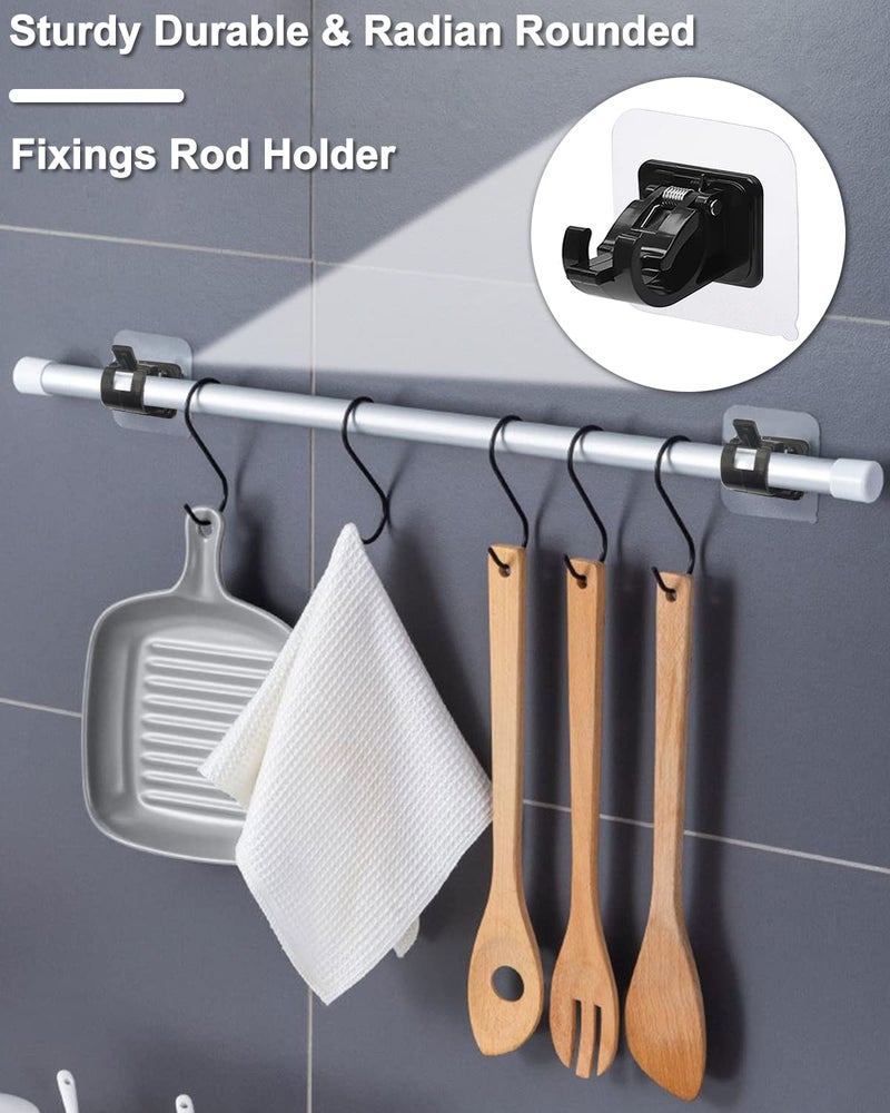 Tendiren Curtain Rod Bracket No Drilling 16pcs, Self Adhesive Nail Free Curtain Rod Wall Brackets Hooks, Adjustable Drapery Towel Holder Fixing Hook for Home Bathroom Kitchen and Hotel Use (Black) - Image 2