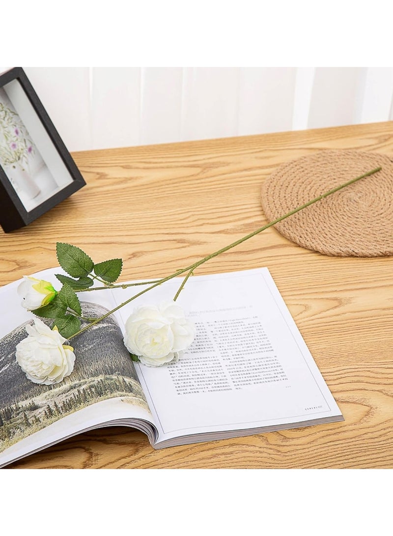 Huitich Eternal Purity: 3 Heads Artificial White Rose Flowers White  - Image 4