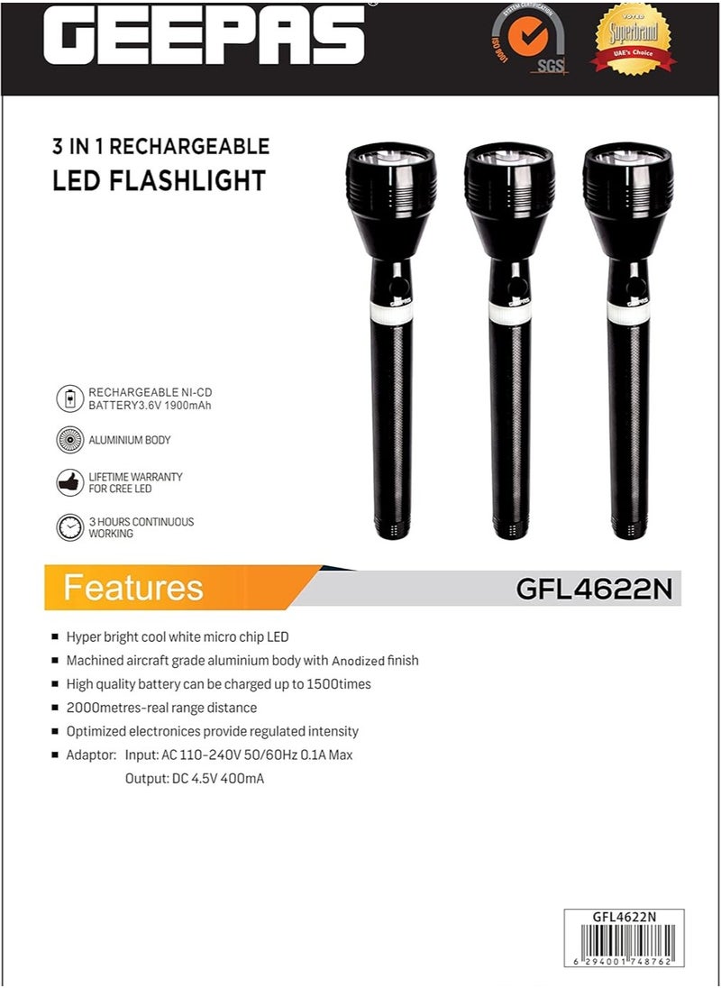 3 In 1 Original Rechargeable LED Handheld Flashlight Torch
