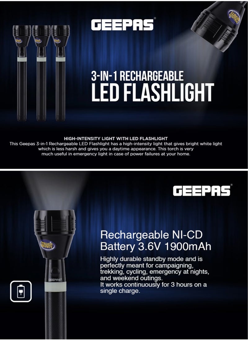 3 In 1 Original Rechargeable LED Handheld Flashlight Torch