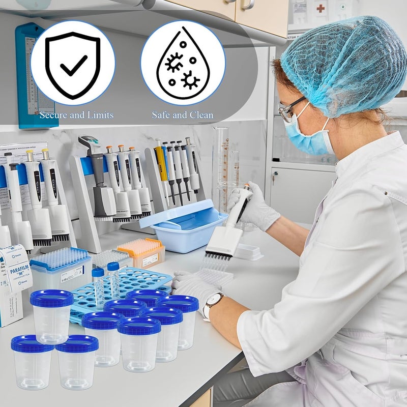 JFRHUDS 50 Pcs Specimen Cups with Lids 4oz Disposable Urine Cups with Sealing Cover Specimen Container with Leak Proof Screw on Sample Collection Kit for Safe Urine Pee Sample Analysis Testing - Image 2