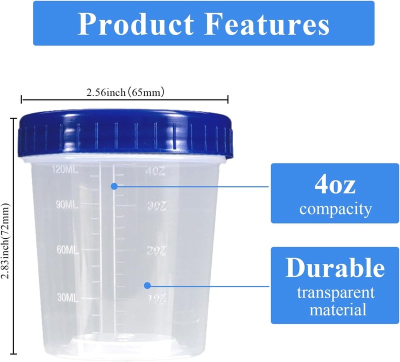 JFRHUDS 50 Pcs Specimen Cups with Lids 4oz Disposable Urine Cups with Sealing Cover Specimen Container with Leak Proof Screw on Sample Collection Kit for Safe Urine Pee Sample Analysis Testing - Image 3