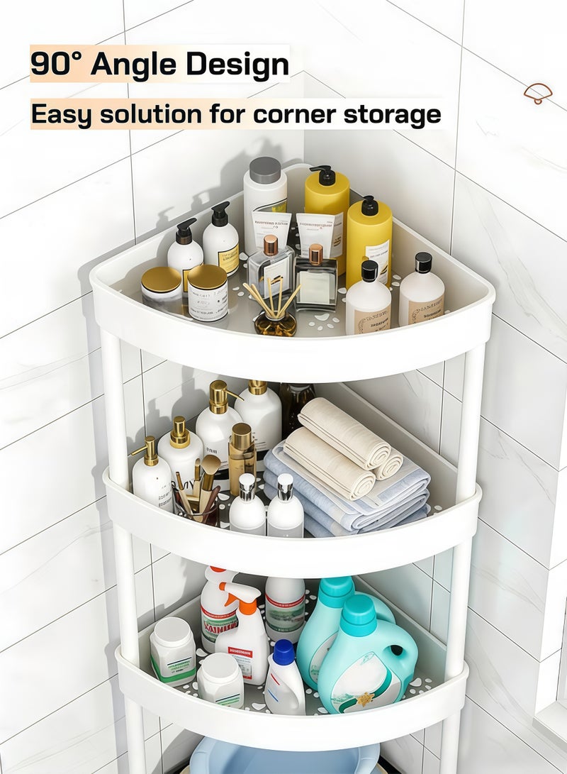 5-Tier Corner Shelf,Corner Shower Caddy Standing with 4 Wheel,5-Tier Storage Cart,Tier Rust Proof Floor Standing Shower Organizer,Triangle Corner Shelf Rack Rolling Trolley,Waterproof Corner Stand Shower Shelf Storage Rack Ideal Multifunctional Storage And Organization Cart,for Bathroom, Kitchen, Balcony & Living Room(White) - Image 5