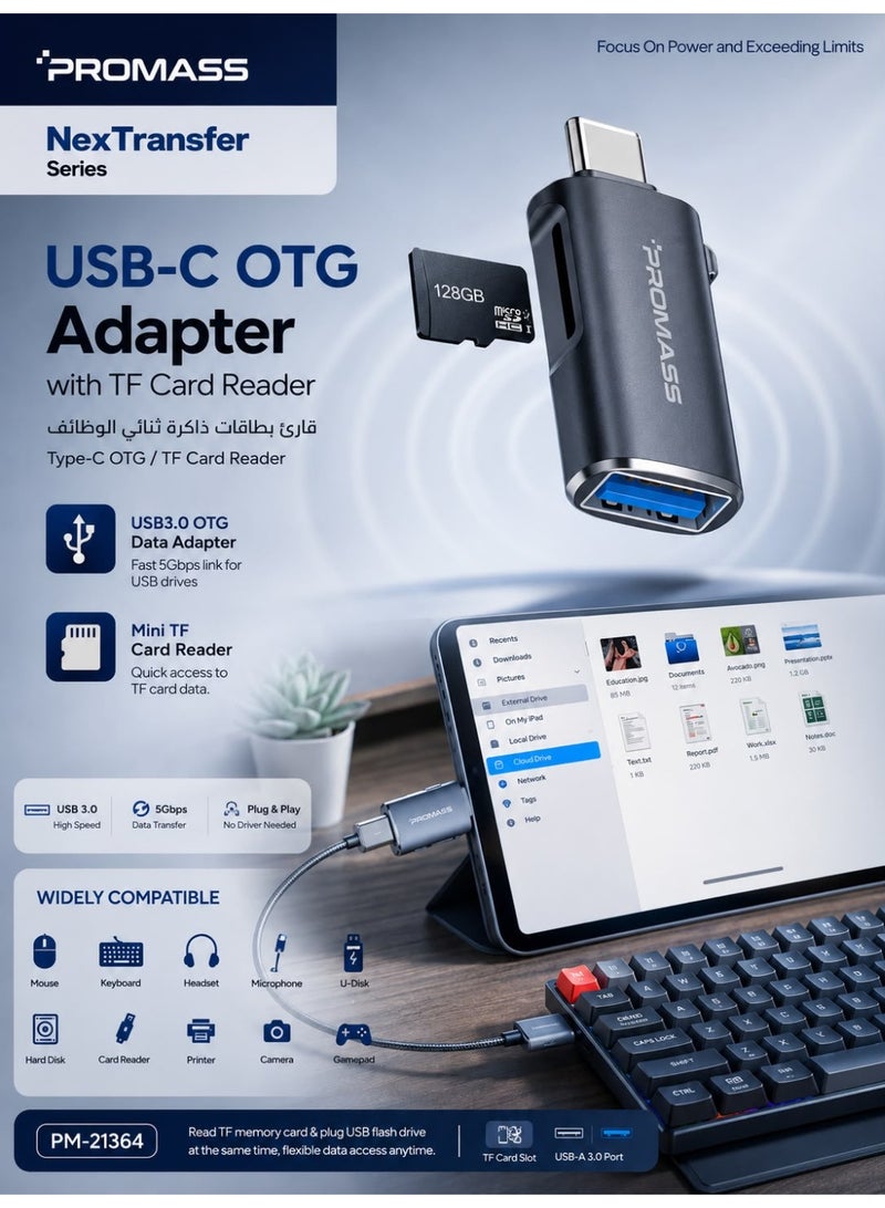 PROMASS PM-21364, USB-C Card Reader, Dual-Slot USB 3.0 Adapter for SD and Micro TF Cards, Type-C OTG Memory Card Reader Adapter compatible with iPhone 15/16/17, iPad Pro, MacBook, and Samsung Galaxy S24/S25/S26; features USB 3.0 support with speeds up to 5Gbps for easy data transfer and broad device compatibility. - Image 2