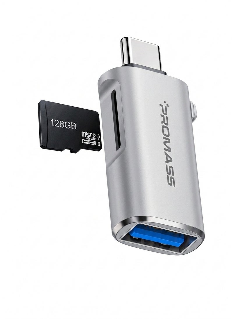 PROMASS PM-21364, USB-C Card Reader, Dual-Slot USB 3.0 Adapter for SD and Micro TF Cards, Type-C OTG Memory Card Reader Adapter compatible with iPhone 15/16/17, iPad Pro, MacBook, and Samsung Galaxy S24/S25/S26; features USB 3.0 support with speeds up to 5Gbps for easy data transfer and broad device compatibility. - Image 1