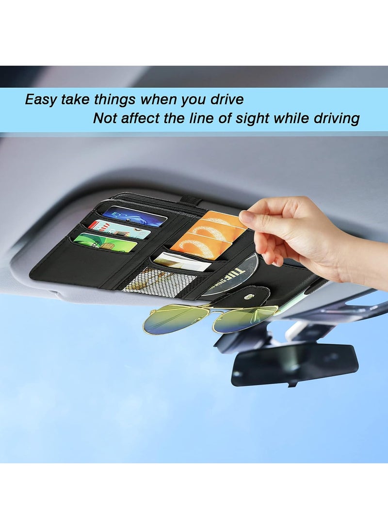 Car Sun Visor Organizer, Leather Pocket Organizer Sunglass Holder for Car Interior Accessories with Multi-Pocket Net Zipper - Image 3