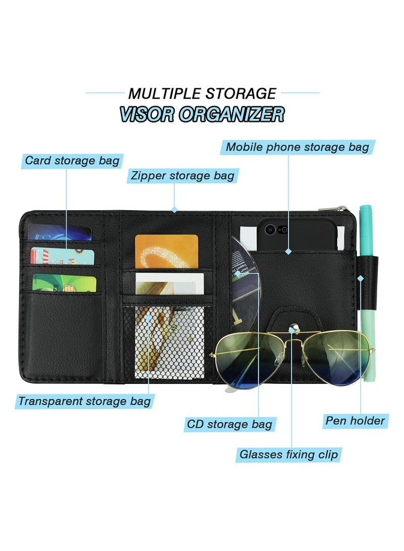 Car Sun Visor Organizer, Leather Pocket Organizer Sunglass Holder for Car Interior Accessories with Multi-Pocket Net Zipper - Image 4
