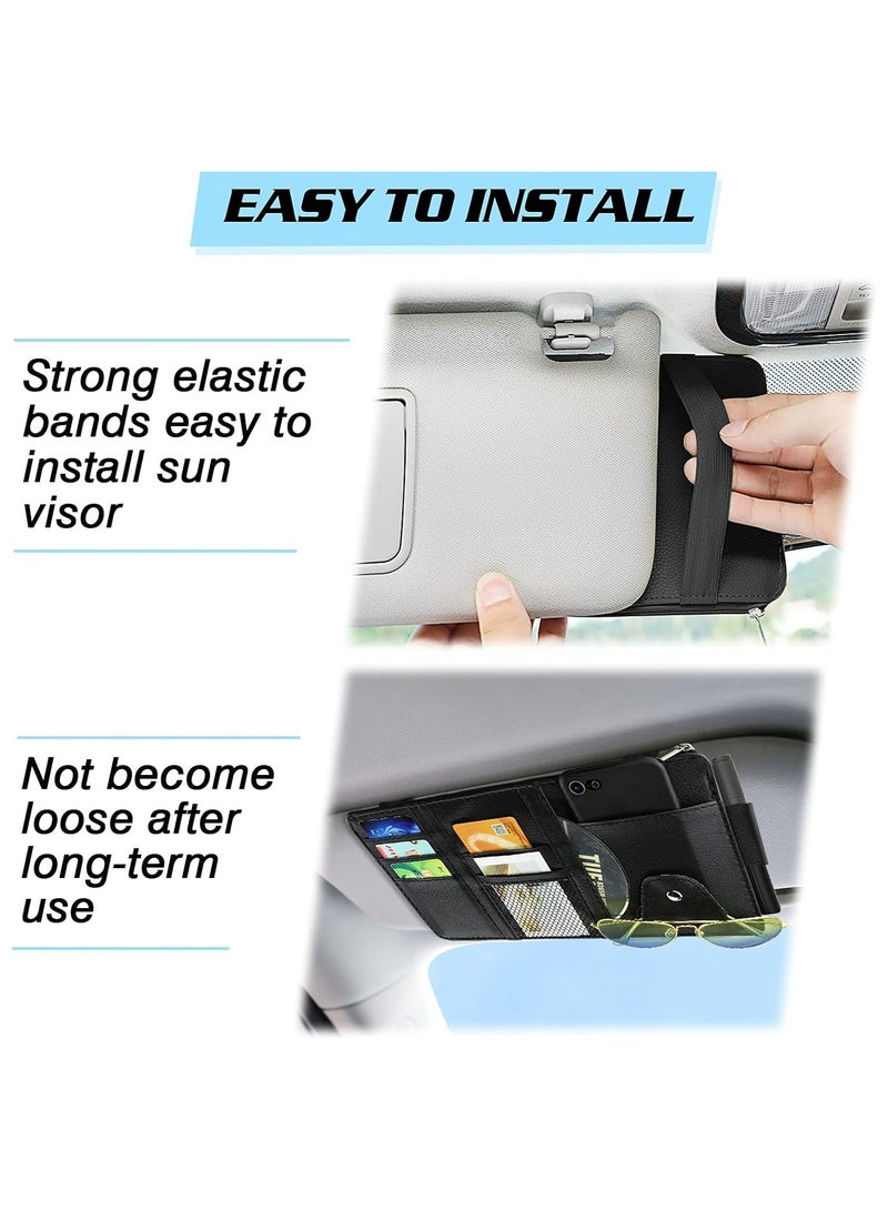Car Sun Visor Organizer, Leather Pocket Organizer Sunglass Holder for Car Interior Accessories with Multi-Pocket Net Zipper - Image 5