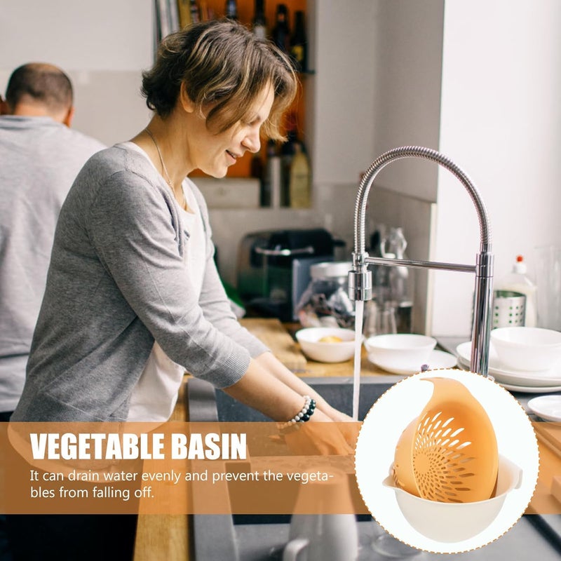 Double Layer Fruit and Vegetable Washing Basket, Small Yellow Fine Strainer Colander with Drain Holes, Kitchen Food Draining Basket for Home Vegetable Washing and Fruit Draining - Image 4