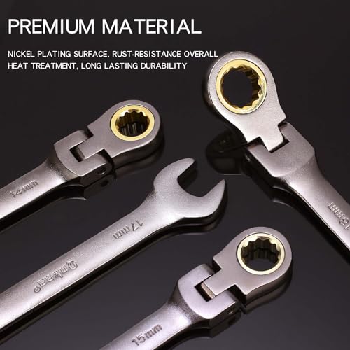 Qnkaa Flexible Ratcheting Wrench Set 12pcs Metric 8-19mm Flex-Head Spanner Gear Ring Ratchet Combination Wrenches Kit with Portable Organizer - Image 4