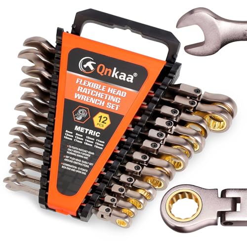 Qnkaa Flexible Ratcheting Wrench Set 12pcs Metric 8-19mm Flex-Head Spanner Gear Ring Ratchet Combination Wrenches Kit with Portable Organizer - Image 1