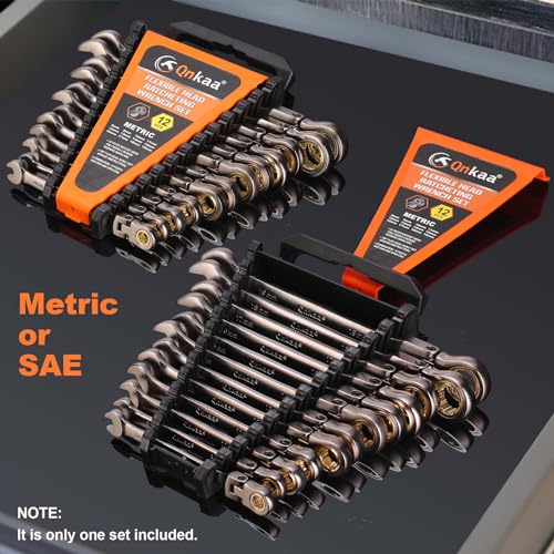 Qnkaa Flexible Ratcheting Wrench Set 12pcs Metric 8-19mm Flex-Head Spanner Gear Ring Ratchet Combination Wrenches Kit with Portable Organizer - Image 5