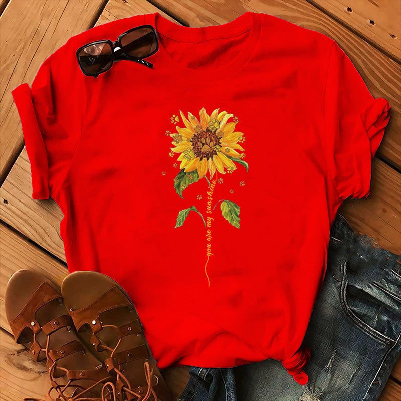 2020 AliExpress wish ebay Amazon foreign trade independent station womens Christmas Animal Flower short sleeve Red 