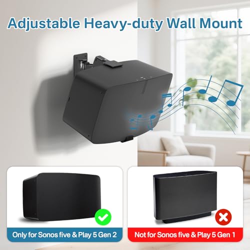 Yibracki Pair of Heavy Duty Speaker Wall Mounts for Sonos 5 Mount & Sonos Play 5 Mount - Tilt & Swivel Adjustable Speaker Mounts for Sonos Play 5 Gen 2 Wall Mounting Brakcet, Black - Image 2
