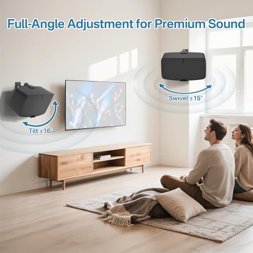 Yibracki Pair of Heavy Duty Speaker Wall Mounts for Sonos 5 Mount & Sonos Play 5 Mount - Tilt & Swivel Adjustable Speaker Mounts for Sonos Play 5 Gen 2 Wall Mounting Brakcet, Black - Image 3