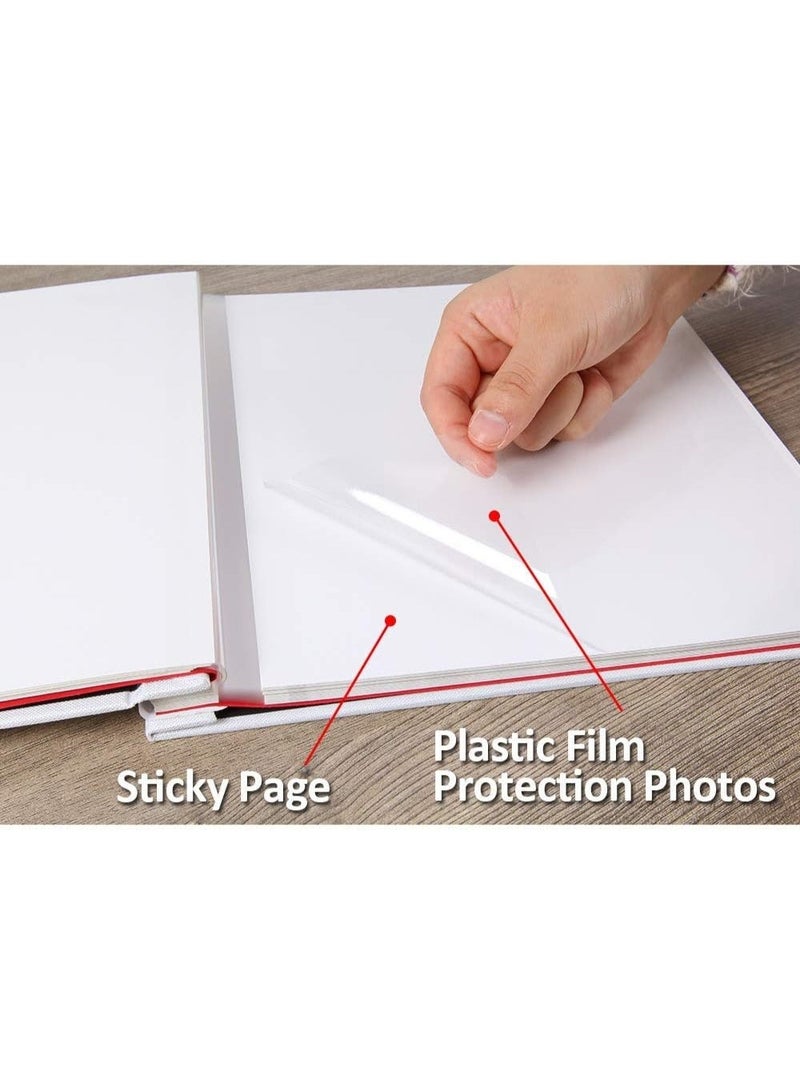 INFLUX Large Photo Album Scrapbook with Window, Linen Self Adhesive Scrap Book, Wedding Anniversary Birthday Valentines Day, 28cm x 27cm Vintage Blank Pages Memory Book (white) x 2 decorative stickers - Image 3
