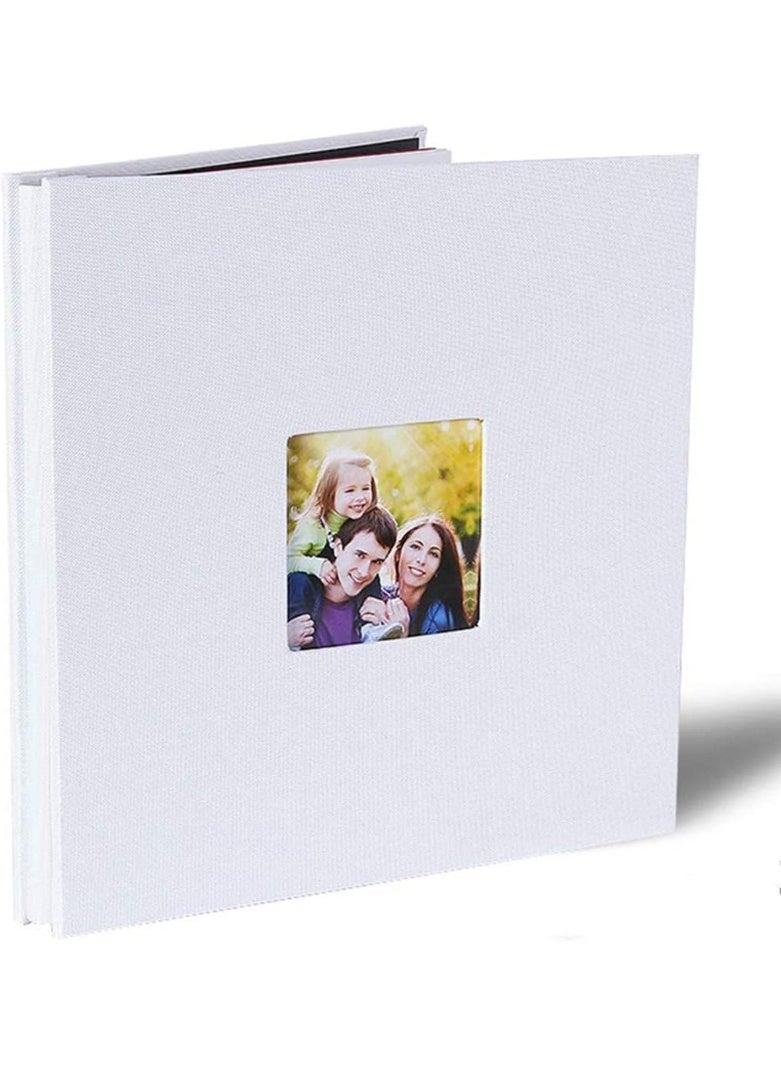 INFLUX Large Photo Album Scrapbook with Window, Linen Self Adhesive Scrap Book, Wedding Anniversary Birthday Valentines Day, 28cm x 27cm Vintage Blank Pages Memory Book (white) x 2 decorative stickers - Image 1