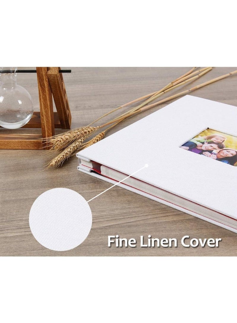 INFLUX Large Photo Album Scrapbook with Window, Linen Self Adhesive Scrap Book, Wedding Anniversary Birthday Valentines Day, 28cm x 27cm Vintage Blank Pages Memory Book (white) x 2 decorative stickers - Image 2