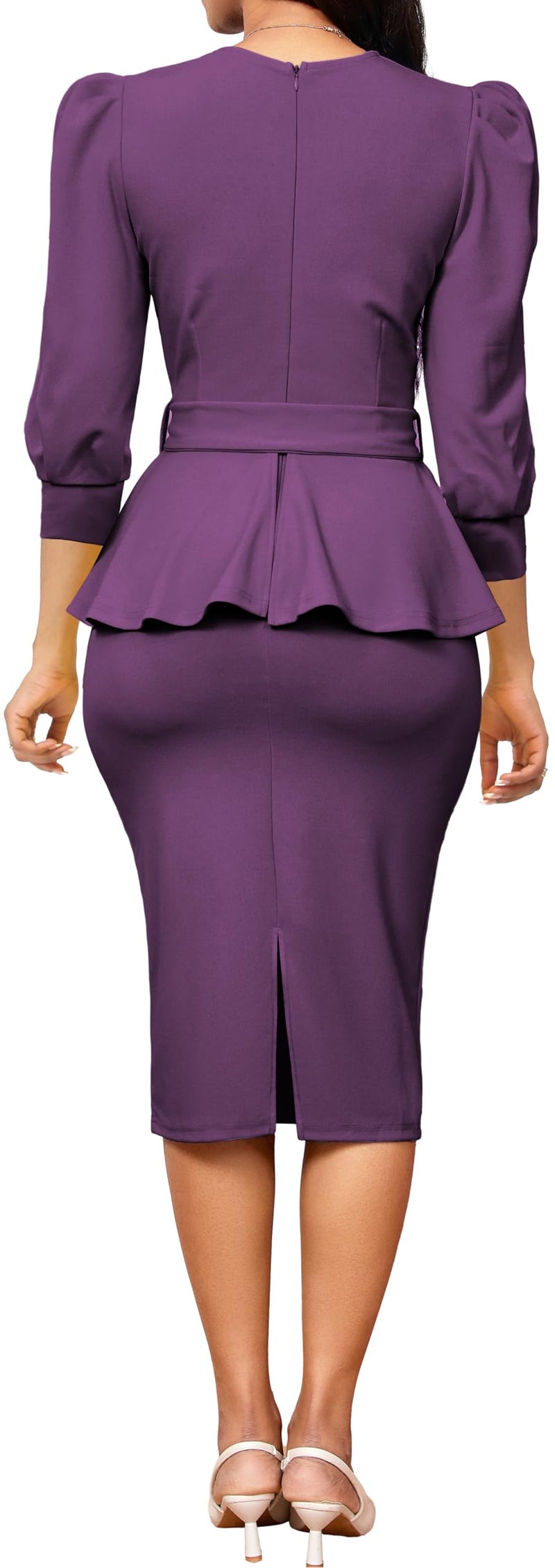 Yiershu Purple Dress for Women Peplum Bodycon Dresses Elegant Sexy v Neck 3/4 Sleeve Formal Dress for Women Business Wear to Work - Image 2