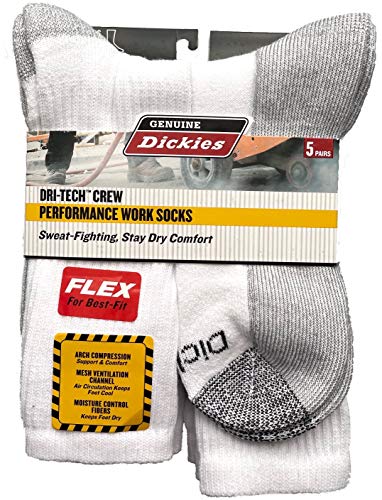 Dickies Genuine Men's 5-pair Crew Style Work Socks - White with Grey (6-12) - Image 1
