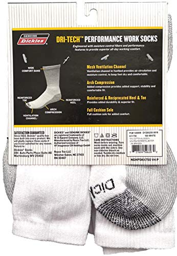 Dickies Genuine Men's 5-pair Crew Style Work Socks - White with Grey (6-12) - Image 2