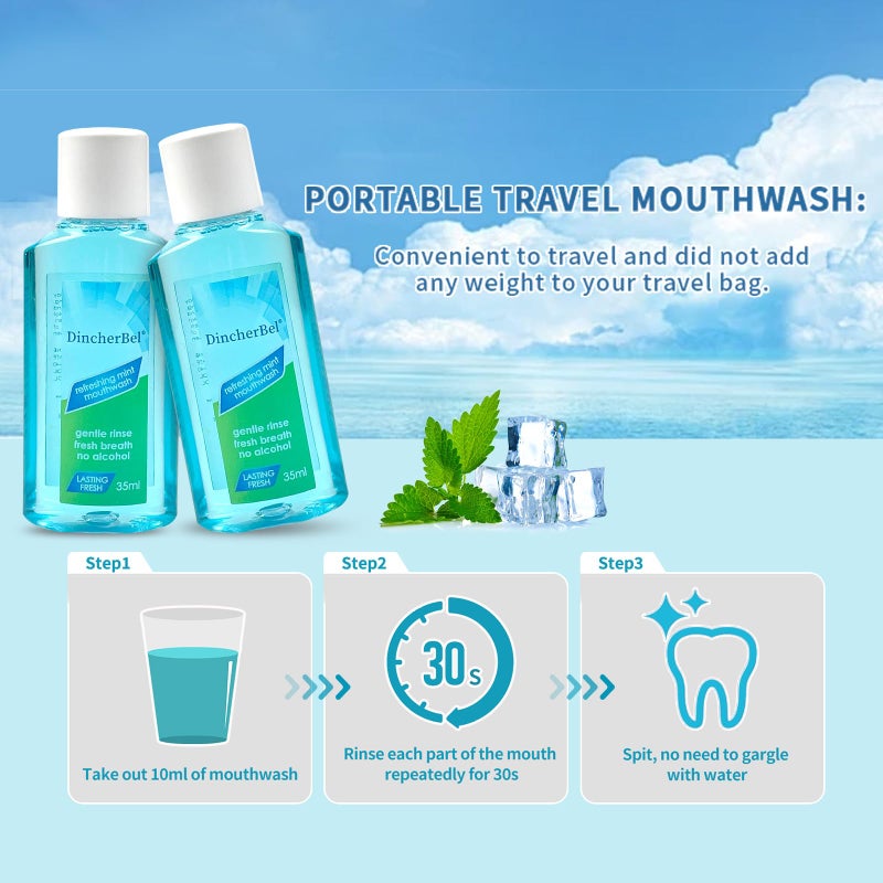 DincherBel Mouthwash Travel Size, Portable Original Mint Mini Mouthwash Bulk, 35ml/1.2oz (24Pack, Mint) - Image 5